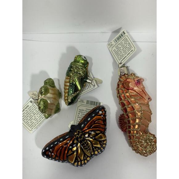 Old World Christmas Glass Blown Ornament Lot 4 Animals Butterfly Turtle Seahorse - Picture 8 of 8